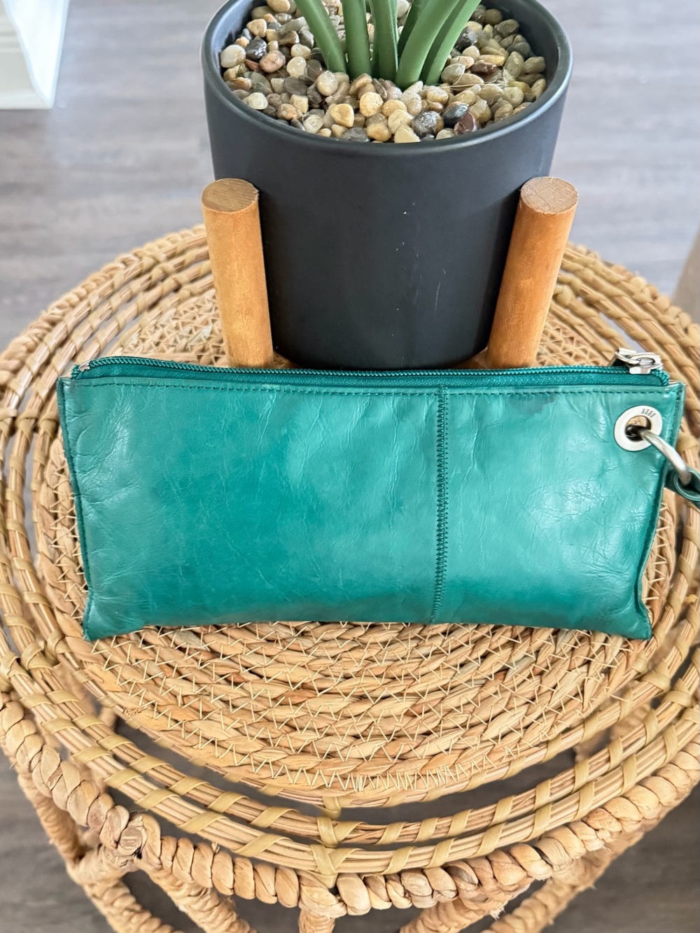 HOBO International Teal Genuine Leather Wristlet Clutch Wallet